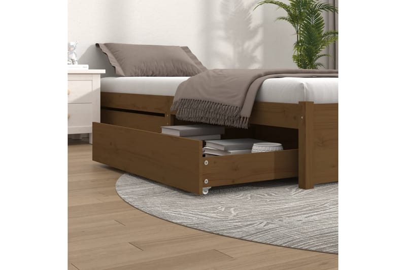 beBasic sengeskuffer 2 stk. massivt fyrretræ gyldenbrun - Brun - Opbevaring til senge - Sengeskuffe