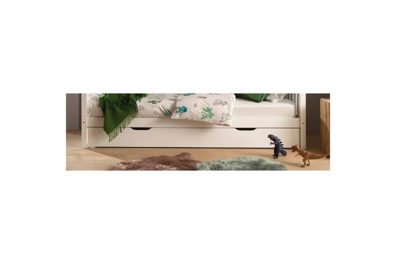 Husseng med skuffe Dallas 90x200 cm Hvid, Med hegn - Hvid, Med hegn - Møbler - Senge - Sengetilbehør & sengegavl - Opbevaring til senge
