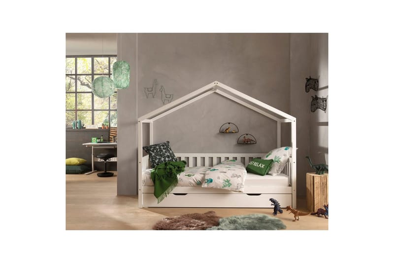 Husseng med skuffe Dallas 90x200 cm Hvid, Med hegn - Hvid, Med hegn - Møbler - Senge - Sengetilbehør & sengegavl - Opbevaring til senge