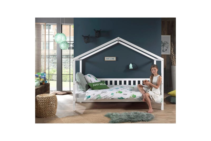 Husseng med skuffe Dallas 90x200 cm Hvid, Med hegn - Hvid, Med hegn - Møbler - Senge - Sengetilbehør & sengegavl - Opbevaring til senge