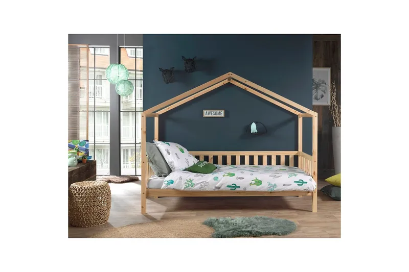 Husseng med Tekstilsæt Dallas 90x200 cm Naturlig, Uden hegn, Med skuffe - Naturlig, Uden hegn, Med skuffe - Møbler - Senge - Sengetilbehør & sengegavl - Opbevaring til senge