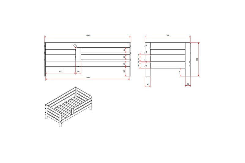 Juniorseng med rækværk og skuffe Peuterseng Grå - Grå - Møbler - Senge - Sengetilbehør & sengegavl - Opbevaring til senge