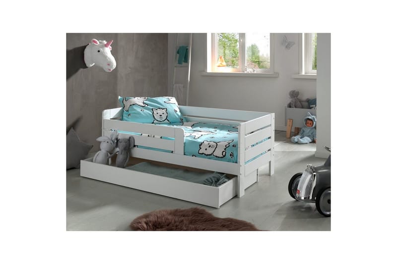 Juniorseng med rækværk og skuffe Peuterseng Hvid - Hvid - Møbler - Senge - Sengetilbehør & sengegavl - Opbevaring til senge