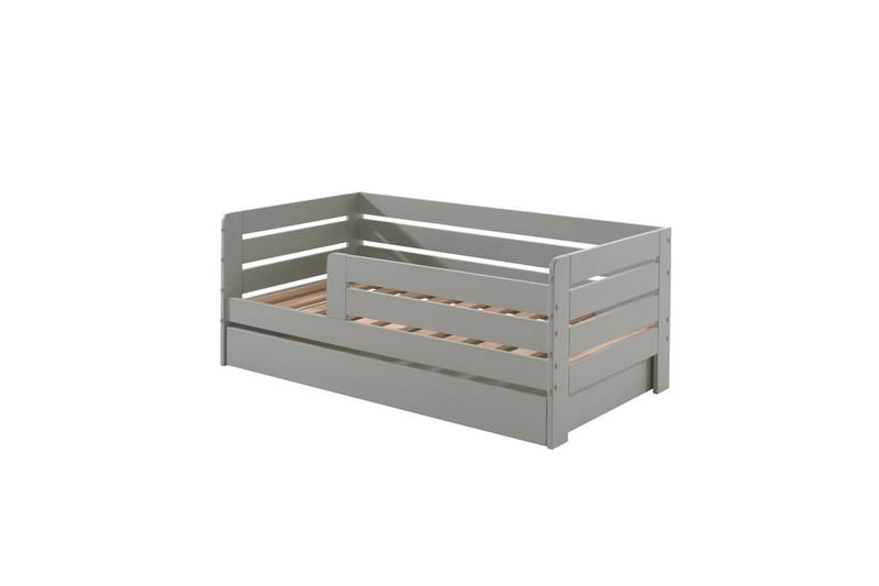 Juniorseng med rækværk og skuffe Peuterseng Grå - Grå - Møbler - Senge - Sengetilbehør & sengegavl - Opbevaring til senge