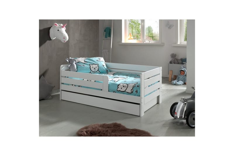 Juniorseng med rækværk og skuffe Peuterseng Hvid - Hvid - Møbler - Senge - Sengetilbehør & sengegavl - Opbevaring til senge