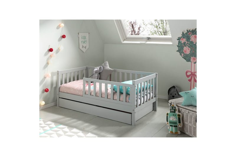 Juniorseng med skuffe Peuterseng Grå - Grå - Møbler - Senge - Sengetilbehør & sengegavl - Opbevaring til senge