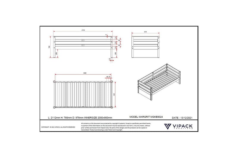 Kojen seng med en skuffe Margarit - Møbler - Senge - Sengetilbehør & sengegavl - Opbevaring til senge