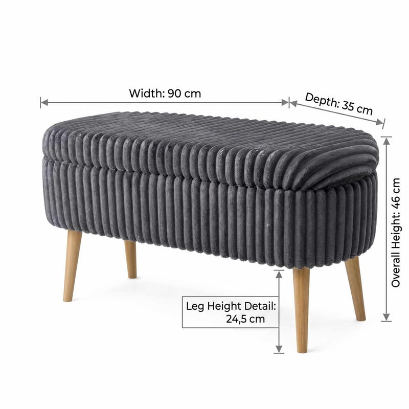 Pouffe with Storage Atelier Del Sofa Toscano Anthracite - Møbler - Senge - Sengetilbehør & sengegavl - Opbevaring til senge