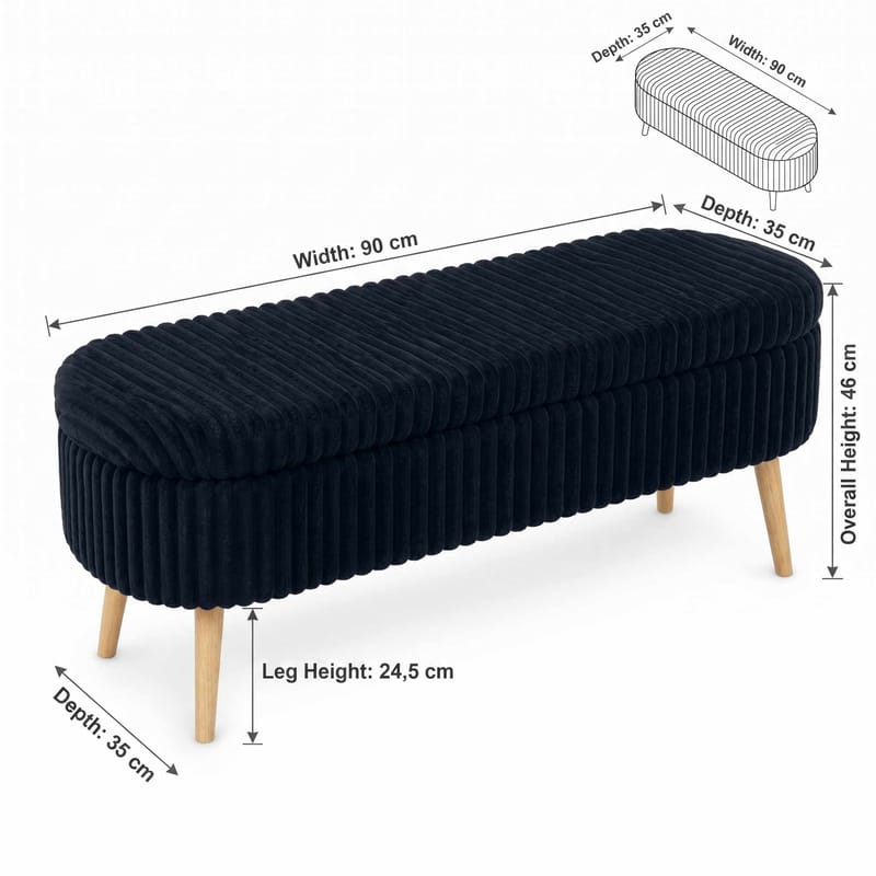 Pouffe with Storage Atelier Del Sofa Toscano Black - Møbler - Senge - Sengetilbehør & sengegavl - Opbevaring til senge
