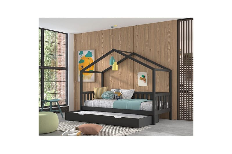 Seng med skuffe og hegn Dallas 90x200 cm Antracit - Antracit - Møbler - Senge - Sengetilbehør & sengegavl - Opbevaring til senge