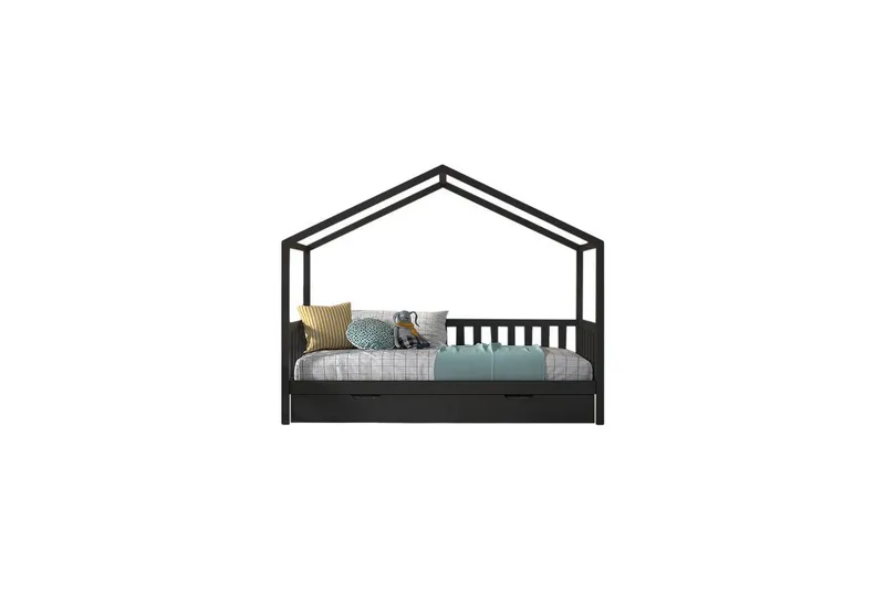 Seng med skuffe og hegn Dallas 90x200 cm Antracit - Antracit - Møbler - Senge - Sengetilbehør & sengegavl - Opbevaring til senge