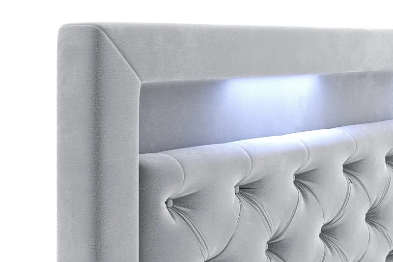Hilton Velour LED Gavl 200 - Lysegrå - Møbler - Senge - Sengetilbehør & sengegavl - Sengegavle