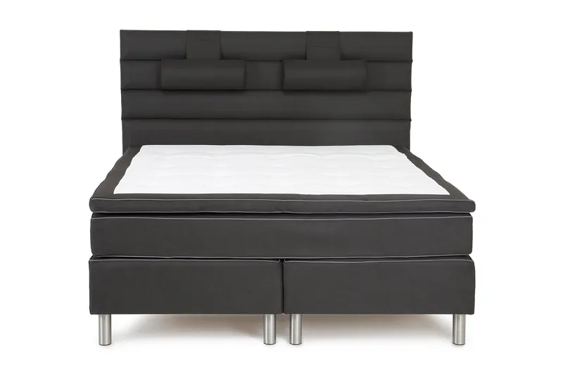 Queen sengegavl 190 cm dybt tuftet linjer, sort