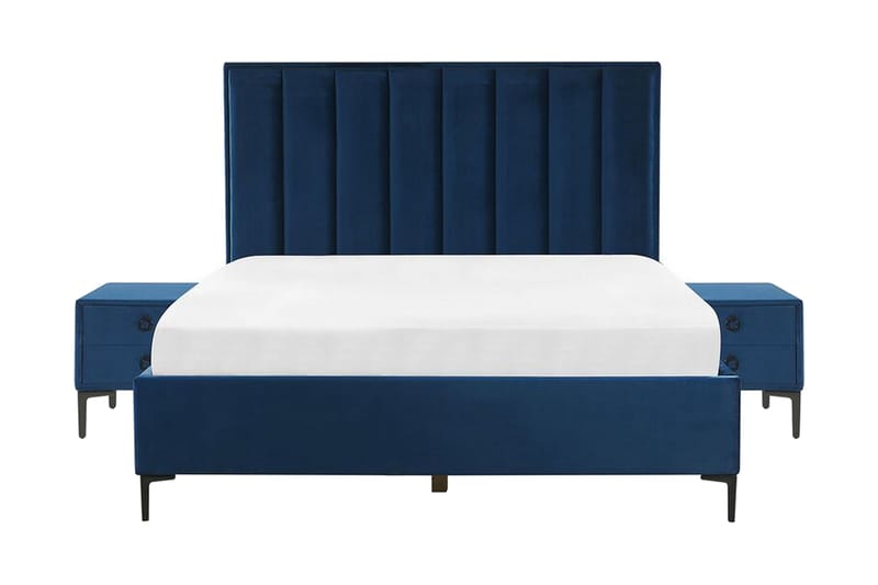 Soveværelsessæt dobbeltseng 160x200 cm marineblå SEZANNE - Blå - Boxmadras & boxseng - Komplet sengepakke