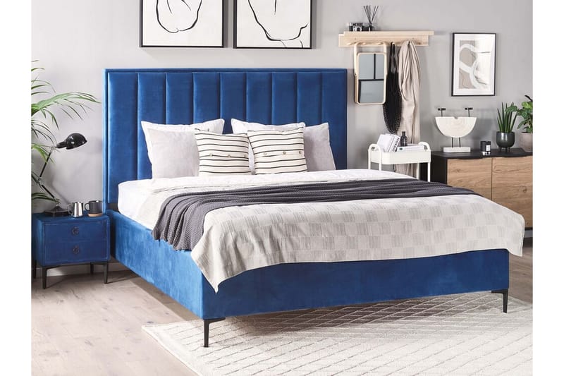 Soveværelsessæt dobbeltseng 160x200 cm marineblå SEZANNE - Blå - Komplet sengepakke - Boxmadras & boxseng