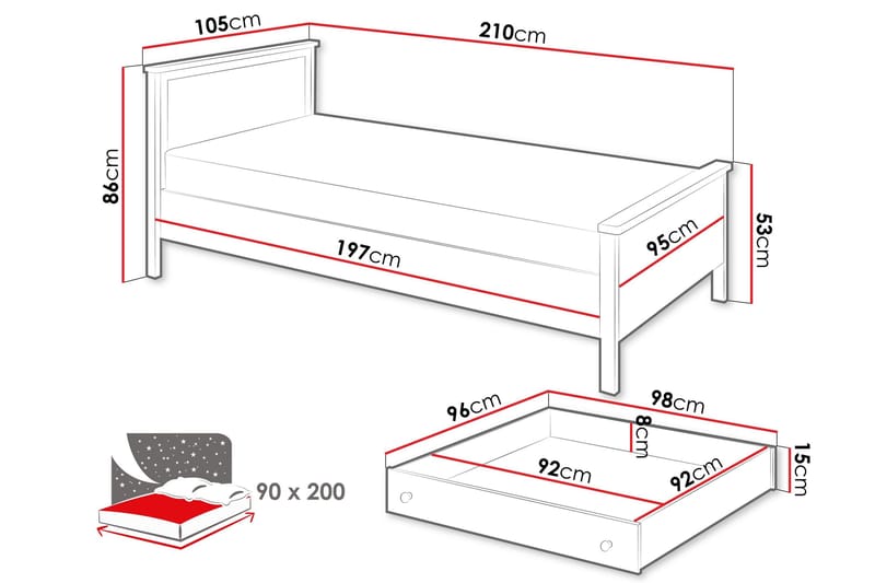Storys Sengeramme 200x90 cm - Hvid - Møbler - Senge - Sengeramme & sengestel