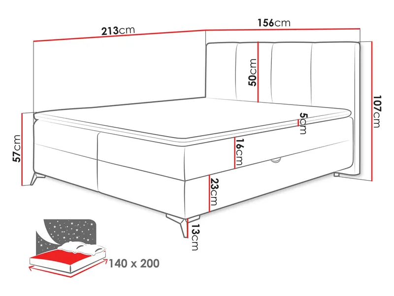 Thoros Komplet Sengepakke 140x200 cm Kontinentalseng med Opbevaring - Grå - Møbler - Senge - Komplet sengepakke