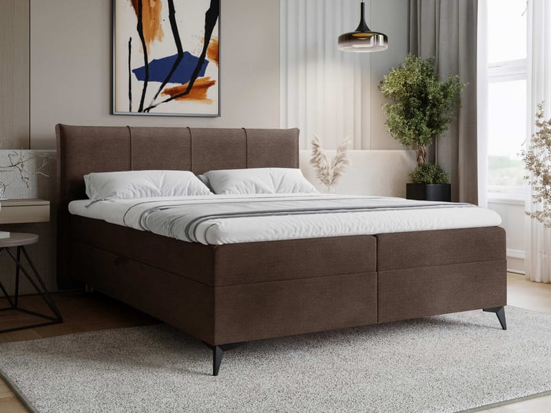 Thoros Komplet Sengepakke 160x200 cm Kontinentalseng med Opbevaring - Brun - Møbler - Senge - Komplet sengepakke
