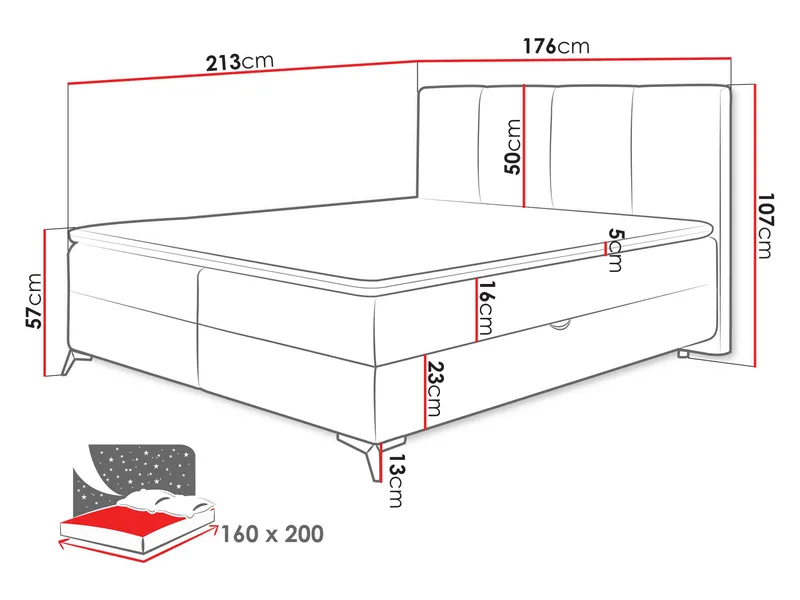 Thoros Komplet Sengepakke 160x200 cm Kontinentalseng med Opbevaring - Grå - Møbler - Senge - Komplet sengepakke