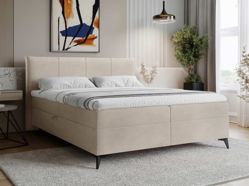 Thoros Komplet Sengepakke 180x200 cm Kontinentalseng med Opbevaring - Beige - Møbler - Senge - Komplet sengepakke