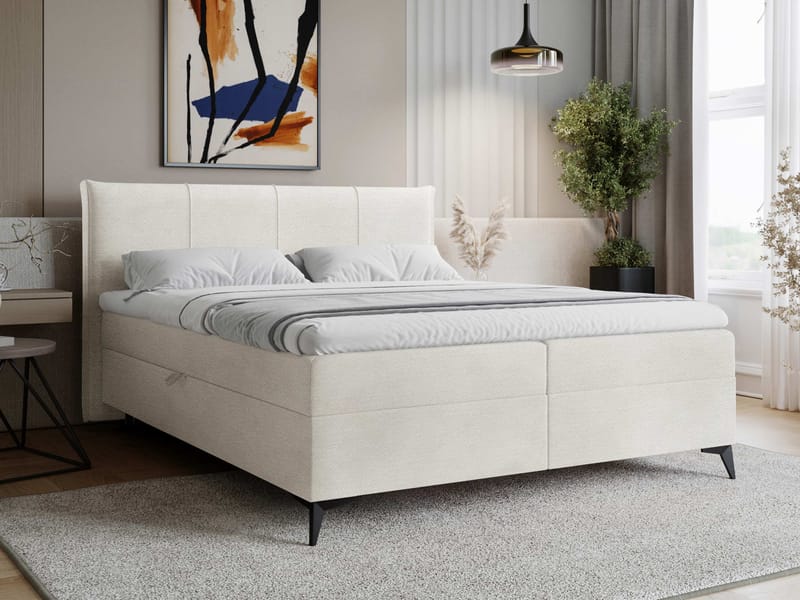 Thoros Komplet Sengepakke 180x200 cm Kontinentalseng med Opbevaring - Hvid - Møbler - Senge - Komplet sengepakke
