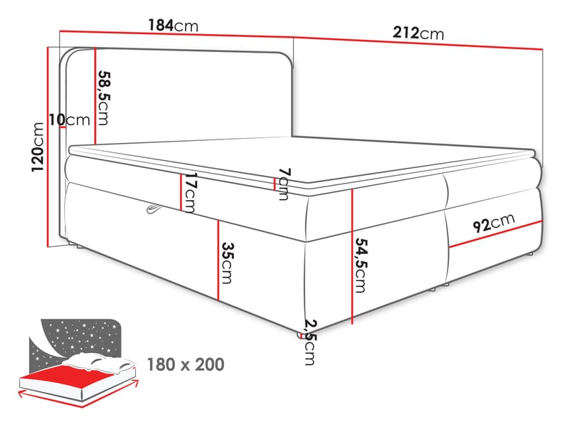 Thyrelis sengepakke kontinentalseng 180x200 cm med opbevaring og løftebund - Beige - Møbler - Senge - Kontinentalsenge