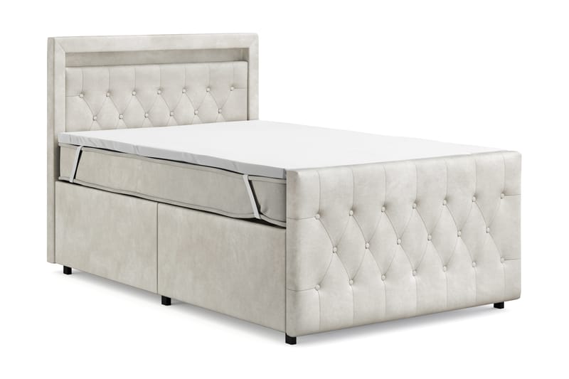 Tilly Komplet Sengesæt med Opbevaring LED-belysning 120x200 cm - Beige - Møbler - Senge - Komplet sengepakke
