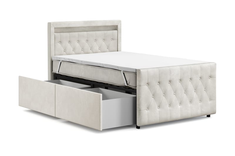 Tilly Komplet Sengesæt med Opbevaring LED-belysning 120x200 cm - Beige - Møbler - Senge - Komplet sengepakke