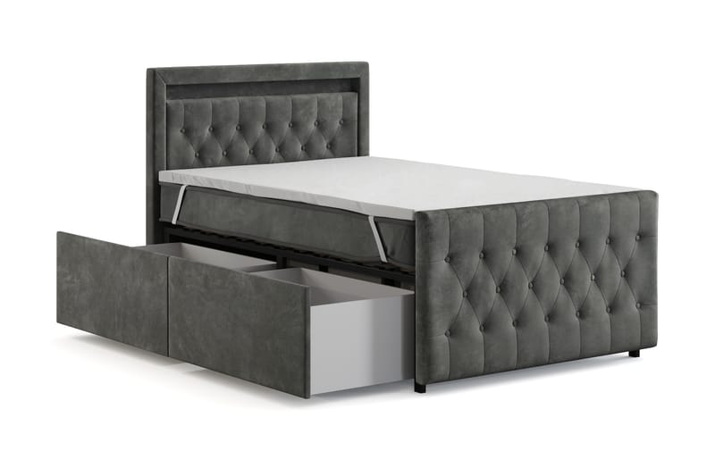 Tilly Komplet Sengesæt med Opbevaring LED-belysning 120x200 cm - Grå - Møbler - Senge - Komplet sengepakke
