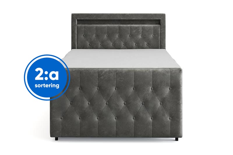 Tilly Komplet Sengesæt med Opbevaring LED-belysning 120x200 cm - Grå - Møbler - Senge - Komplet sengepakke