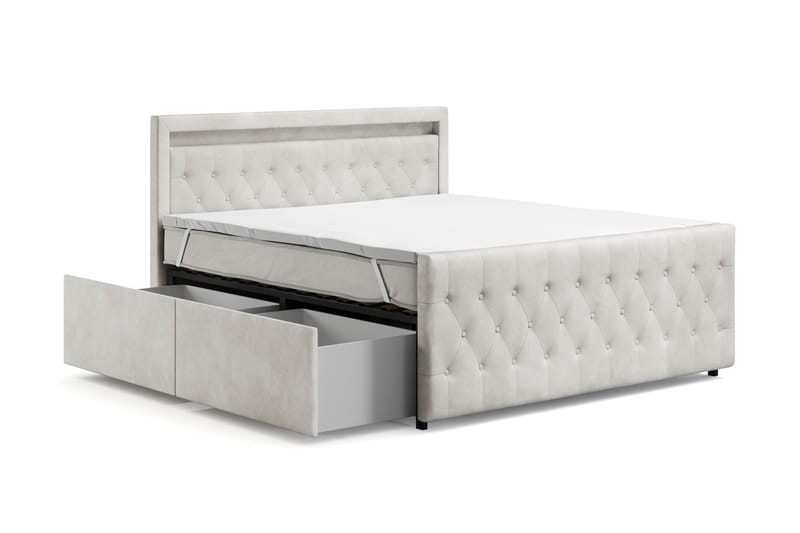 Tilly Komplet Sengesæt med Opbevaring LED-belysning 180x200 cm - Beige - Møbler - Senge - Komplet sengepakke