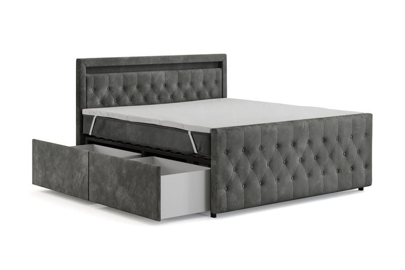 Tilly Komplet Sengesæt med Opbevaring LED-belysning 180x200 cm - Grå - Møbler - Senge - Komplet sengepakke