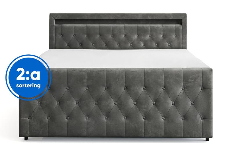 Tilly Komplet Sengesæt med Opbevaring LED-belysning 180x200 cm, Grå