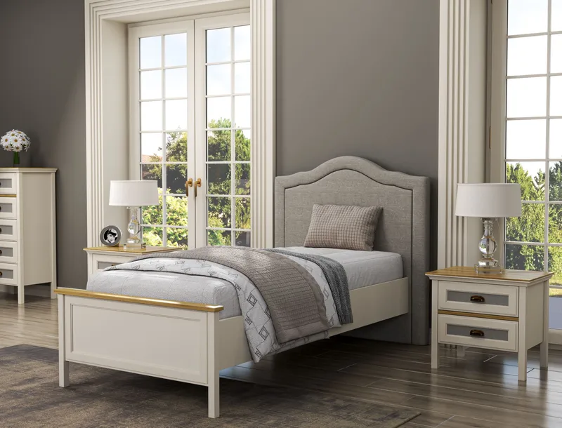 Tolina sengeramme 100x200 cm - Creme, eg, grå - Møbler - Senge - Sengeramme & sengestel