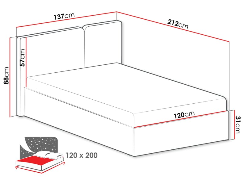 Travic Sengeramme 120x200 cm i Stof og Mørkt Træ med Sengegavl - Greige - Møbler - Senge - Sengeramme & sengestel
