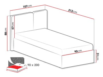 Travic Sengeramme 90x200 cm i Stof og Lyst Træ med Sengegavl - Greige - Møbler - Senge - Sengeramme & sengestel