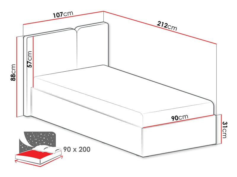 Travic Sengeramme 90x200 cm i Stof og Lyst Træ med Sengegavl - Greige - Møbler - Senge - Sengeramme & sengestel