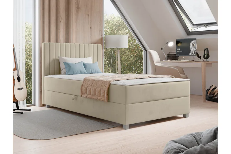 Veyran Sengepakke Kontinentalseng med Opbevaring 120x200 cm - Beige - Møbler - Senge - Komplet sengepakke