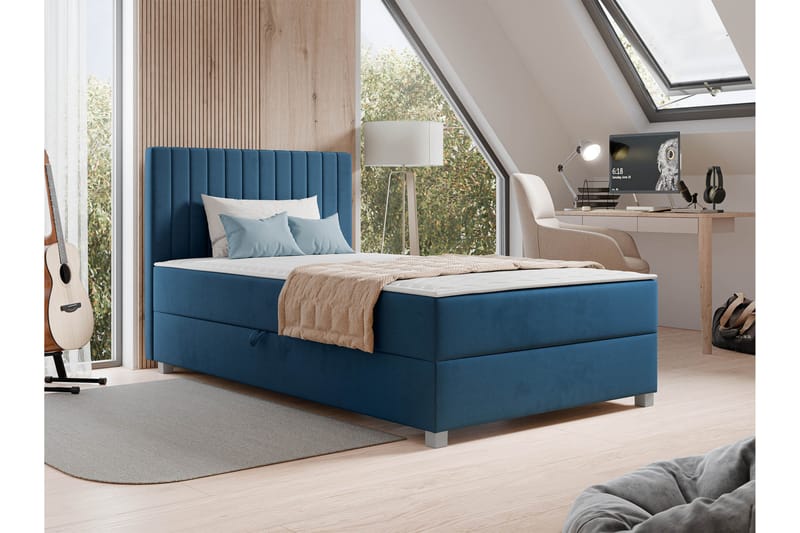 Veyran Sengepakke Kontinentalseng med Opbevaring 120x200 cm - Blå - Møbler - Senge - Komplet sengepakke