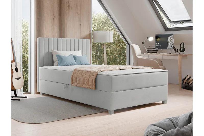 Veyran Sengepakke Kontinentalseng med Opbevaring 120x200 cm - Grå - Møbler - Senge - Komplet sengepakke