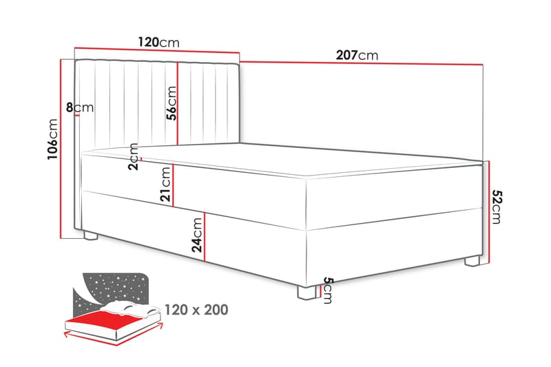 Veyran Sengepakke Kontinentalseng med Opbevaring 120x200 cm - Grå - Møbler - Senge - Komplet sengepakke
