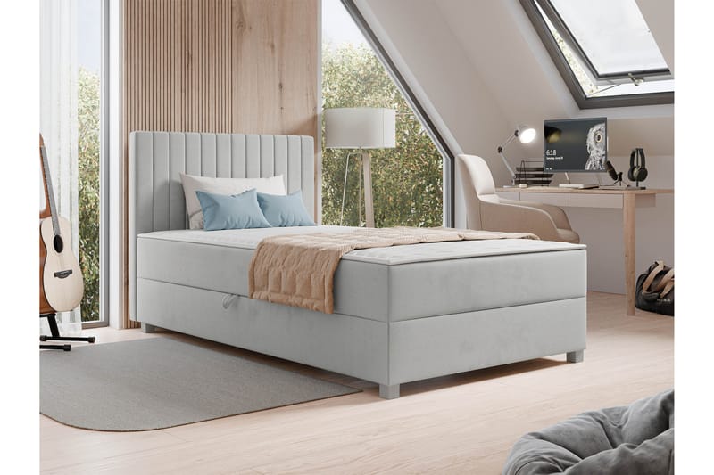 Veyran Sengepakke Kontinentalseng med Opbevaring 120x200 cm - Grå - Møbler - Senge - Komplet sengepakke