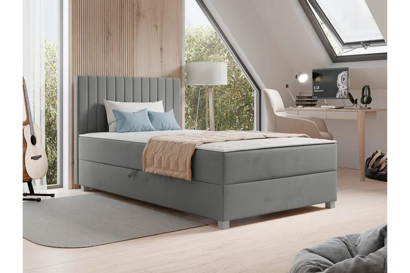 Veyran Sengepakke Kontinentalseng med Opbevaring 120x200 cm - Grå - Møbler - Senge - Komplet sengepakke