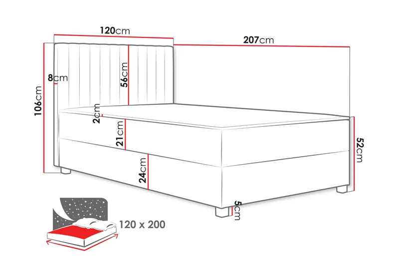 Veyran Sengepakke Kontinentalseng med Opbevaring 120x200 cm - Rosa - Møbler - Senge - Komplet sengepakke