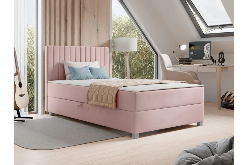 Veyran Sengepakke Kontinentalseng med Opbevaring 120x200 cm - Rosa - Møbler - Senge - Komplet sengepakke