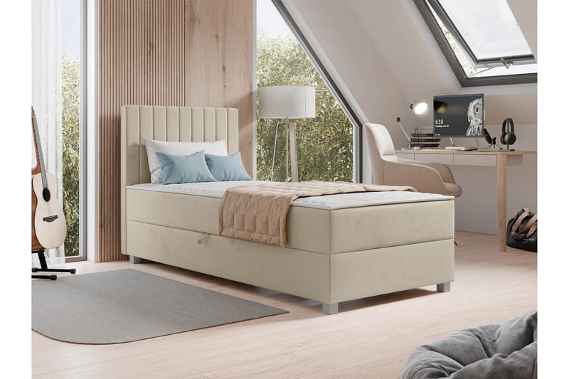 Veyran Sengepakke Kontinentalseng med Opbevaring 90x200 cm - Beige - Møbler - Senge - Komplet sengepakke