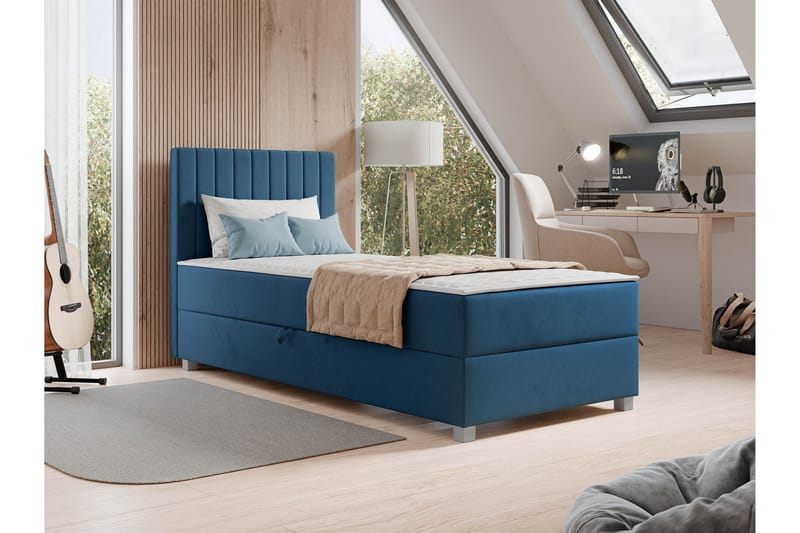 Veyran Sengepakke Kontinentalseng med Opbevaring 90x200 cm - Blå - Møbler - Senge - Komplet sengepakke