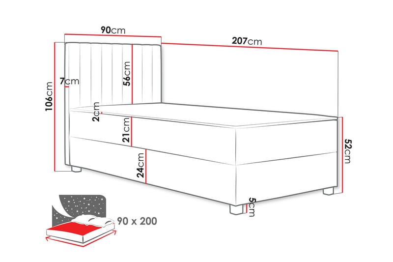 Veyran Sengepakke Kontinentalseng med Opbevaring 90x200 cm - Grå - Møbler - Senge - Komplet sengepakke