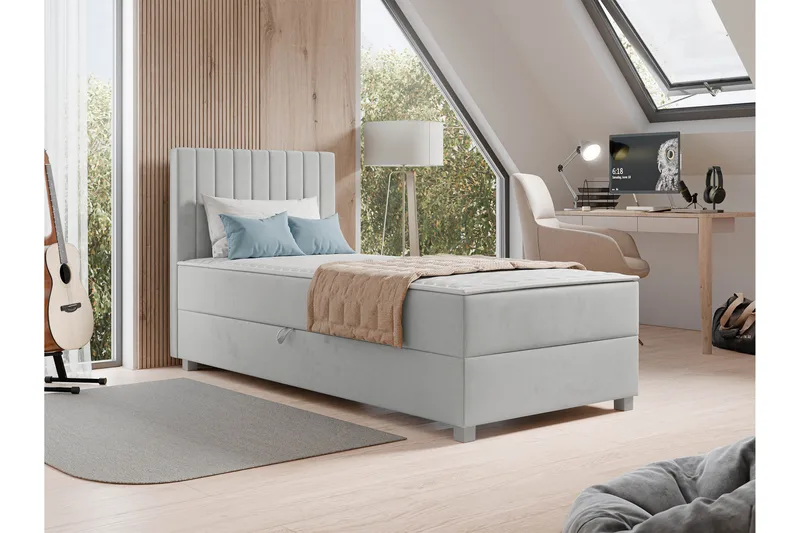 Veyran Sengepakke Kontinentalseng med Opbevaring 90x200 cm - Grå - Møbler - Senge - Komplet sengepakke