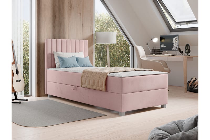 Veyran Sengepakke Kontinentalseng med Opbevaring 90x200 cm - Rosa - Møbler - Senge - Komplet sengepakke